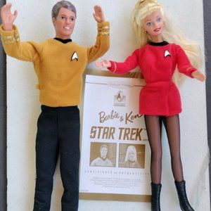 Barbie & Ken Doll Star Trek 30th Anniversary NO BOX COA accessories stands